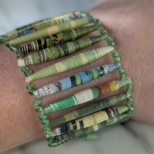 Handcrafted Botswana Magazine Rolled Beads Bracelet - Unique